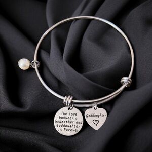 Silver tone Goddaughter expandable bangle charm bracelet